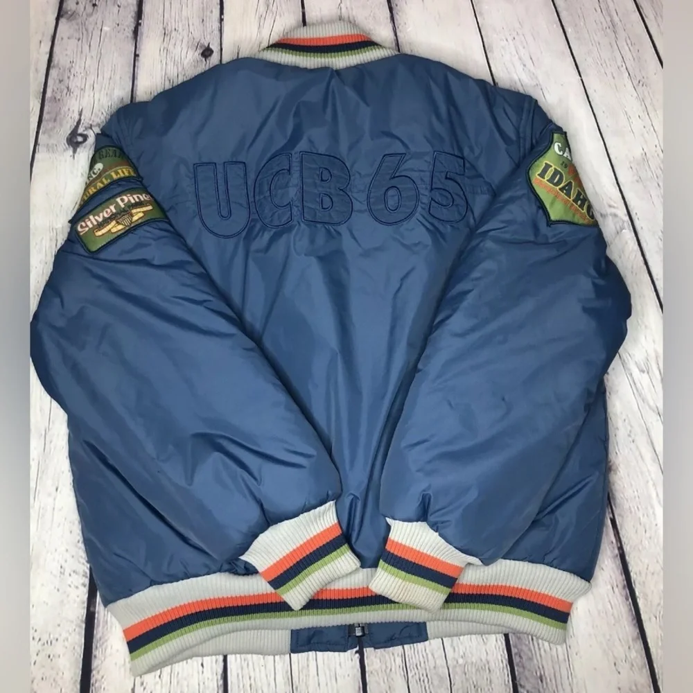 United Colors Of Benetton Sky Blue Kids Puffer Jacket with Striped Trim - Picture 2 of 3